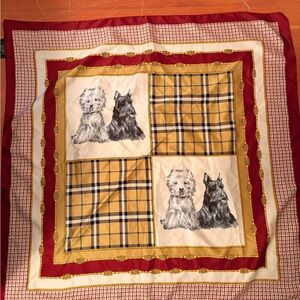 Silk Dog Print Scarf in Red, Gold & Cream